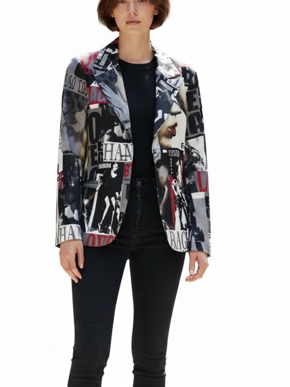 Rinascimento Newsprint Graphic Blazer - Pop Art Print - Size L (Fits S/M)